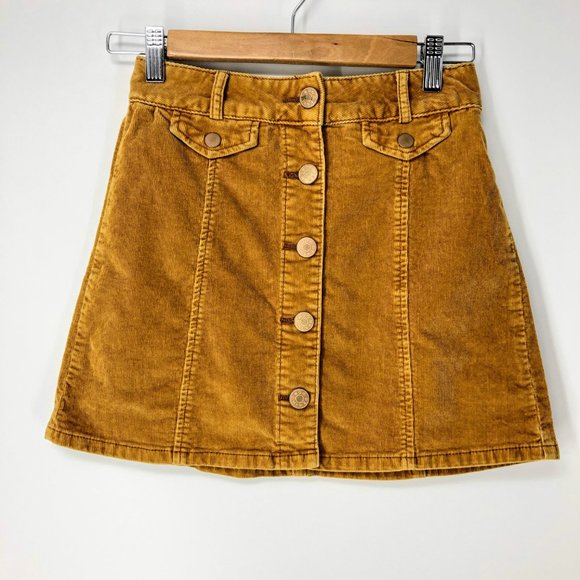 UO BDG Corduroy Button Front Yellow Mini Skirt - Picture 6 of 8